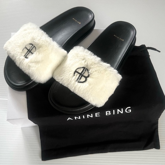 ANINE BING Britt logo embroidered slides - Picture 1 of 8